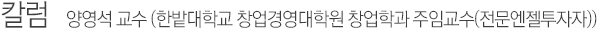 컬럼 양영석 교수 (한밭대학교 창업경영대학원 창업학과 주임교수(전문엔젤투자자))